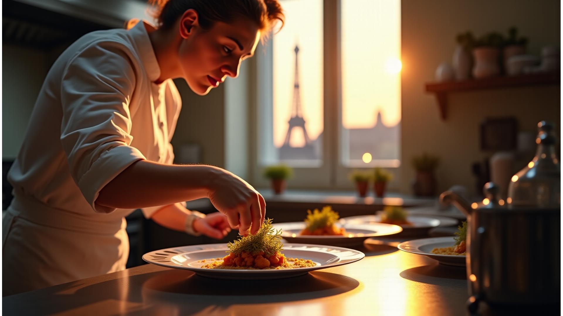Chefs Lumière Cuisine préparant un plat sophistiqué avec expertise