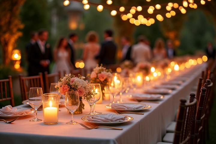 Mariage élégant dans un jardin français avec une table dressée et des fleurs