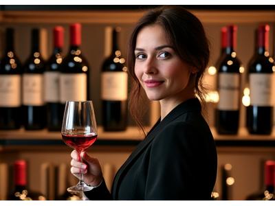 Portrait d'Élise Moreau, Sommelière Certifiée, dans une cave à vin